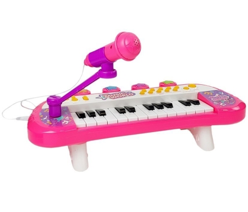 Keyboard Piano 24 Keys USB Microphone Pink