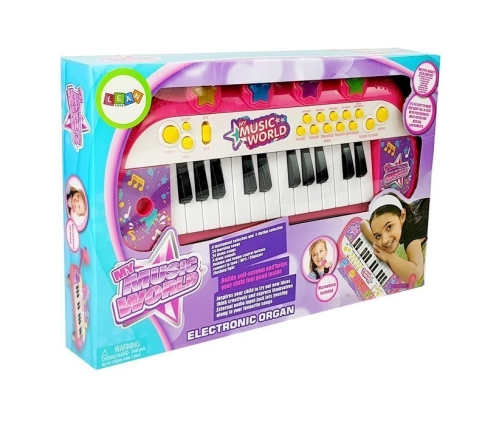 Keyboard Piano 24 Keys USB Microphone Pink