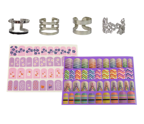 Nail Painting Set Nail Lacquers Glitter Stickers Rings