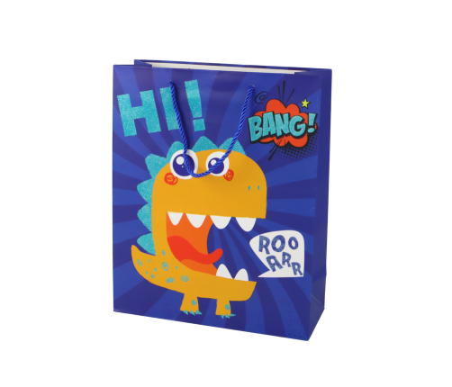 Blue Dinosaur Paper Gift Bag 41.5cm x 30cm x 12cm