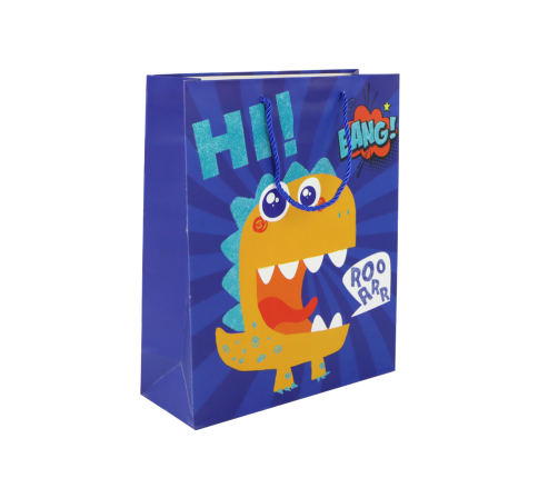 Blue Dinosaur Paper Gift Bag 41.5cm x 30cm x 12cm