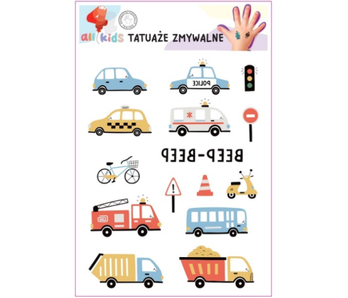 Washable Tattoos For Children Cars Means of Transport 15 El.