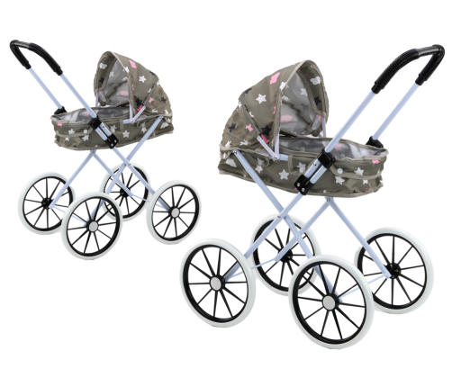 Doll Stroller Large Wheels Foldable Stars Gray