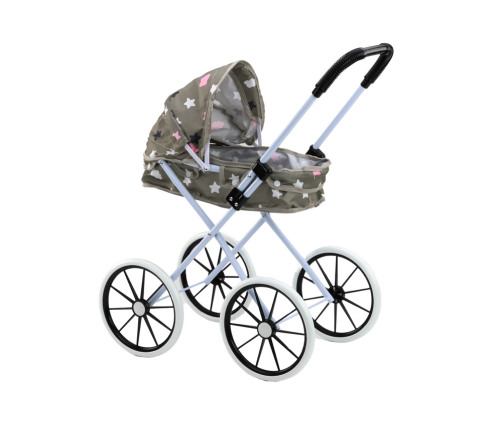 Doll Stroller Large Wheels Foldable Stars Gray