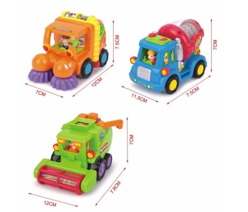 Cartoon Cars - Combine-Harvester, Trash Truck, Mixer Truck