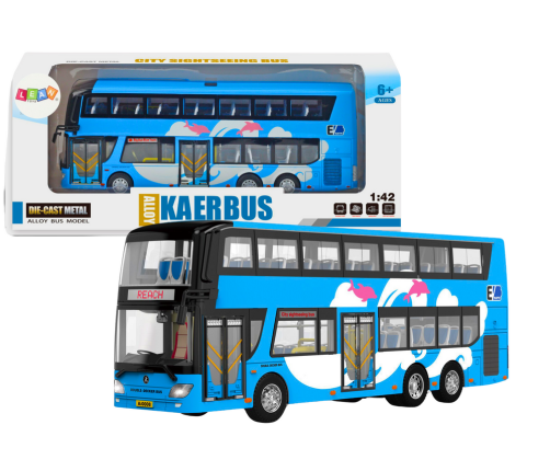 Double-decker Tour Bus 1:42 Metal Lights Blue