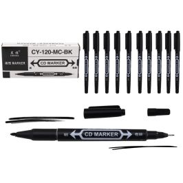 Set of Double-Sided Waterproof Markers for CDs Black 10pcs.