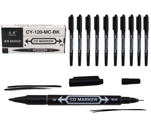 Set of Double-Sided Waterproof Markers for CDs Black 10pcs.