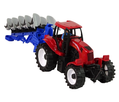 Tractor with Plow Plastic Red Blue