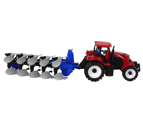 Tractor with Plow Plastic Red Blue