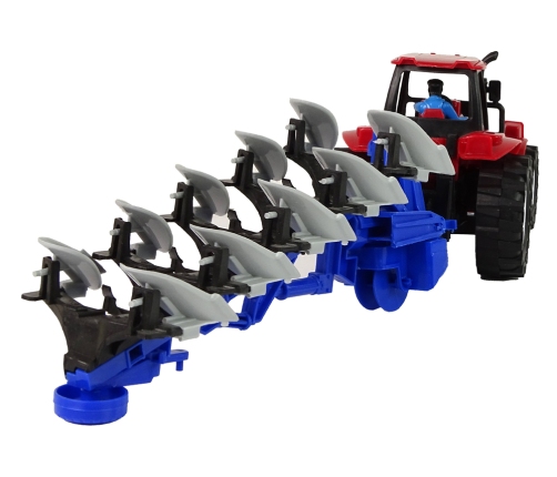 Tractor with Plow Plastic Red Blue