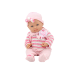 Baby doll, striped sweater, hat, scarf, pink