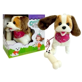 Plush Dog on Lead Controlled Pilot Bone White-Brown