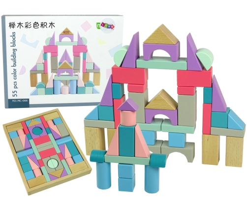 Wooden Bricks Pastel Colours 55 Pieces Castle