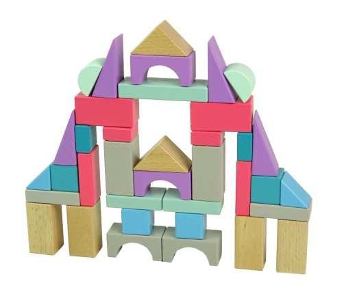 Wooden Bricks Pastel Colours 55 Pieces Castle