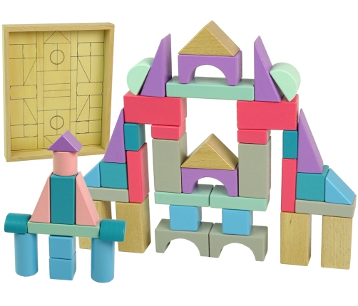 Wooden Bricks Pastel Colours 55 Pieces Castle