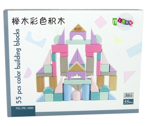 Wooden Bricks Pastel Colours 55 Pieces Castle