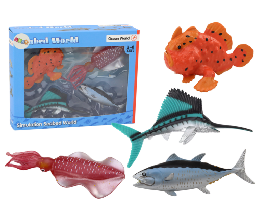 Set of Figures Sea Animals Ocean Fish Squid 4 Pieces