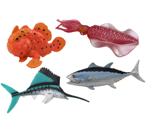 Set of Figures Sea Animals Ocean Fish Squid 4 Pieces