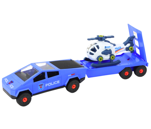 Modern Car Set with a Helicopter and a Tow Truck for Dismantling DIY Blue