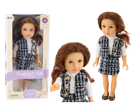 Doll In Elegant Checked Clothes Brown Hair 18'