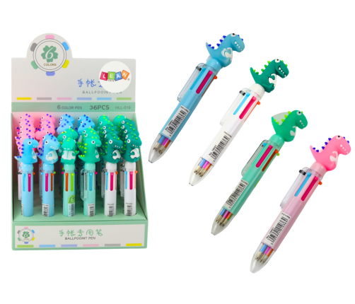 Multicolor Dinosaur Automatic Pen 6 Colors Mix