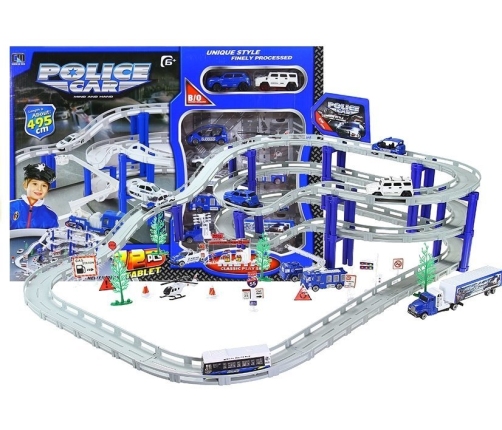 Multi Level Police Racing Track 10 Vehicles 1 Helicopter 495cm Track