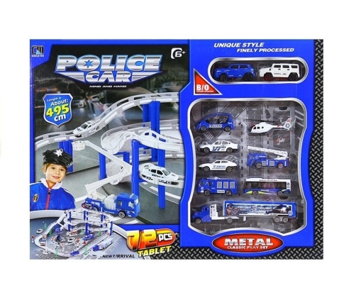 Multi Level Police Racing Track 10 Vehicles 1 Helicopter 495cm Track