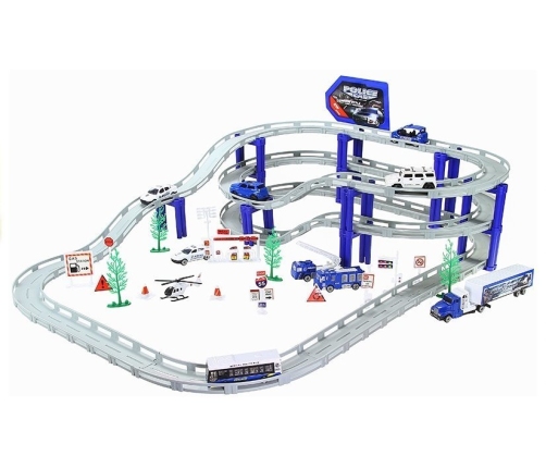 Multi Level Police Racing Track 10 Vehicles 1 Helicopter 495cm Track