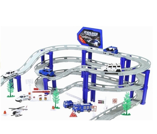 Multi Level Police Racing Track 10 Vehicles 1 Helicopter 495cm Track