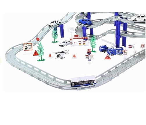 Multi Level Police Racing Track 10 Vehicles 1 Helicopter 495cm Track