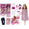 Lucy Doll Set Pregnant Baby Stroller Long Brown Hair