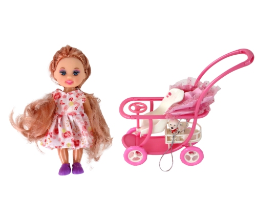 Lucy Doll Set Pregnant Baby Stroller Long Brown Hair