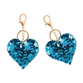 Heart Sequins Keychain Double-Sided Silver Blue