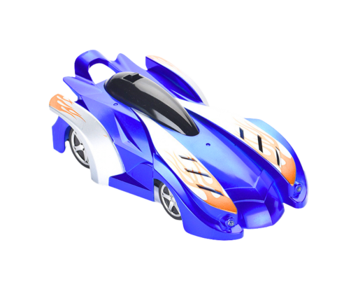 Sports car driving on the walls and ceiling with a blue laser