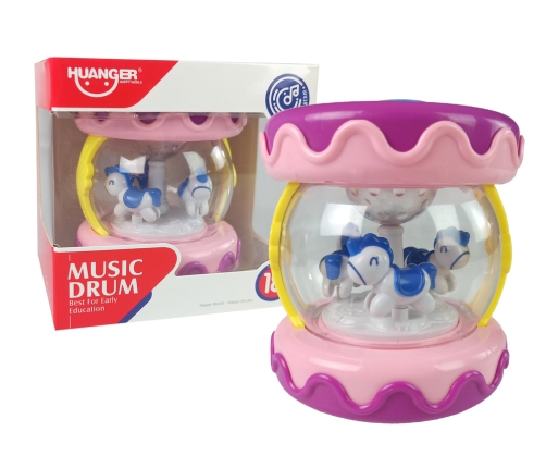 Colorful Drum with a Merry-Go-Round Animal Sounds Pink