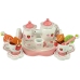 Wooden Tea Set Pink Flowers Pitcher Tray