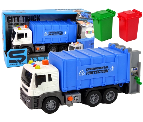 Rubbish truck Friction Drive Sound Blue 1:16 Waste Segregation