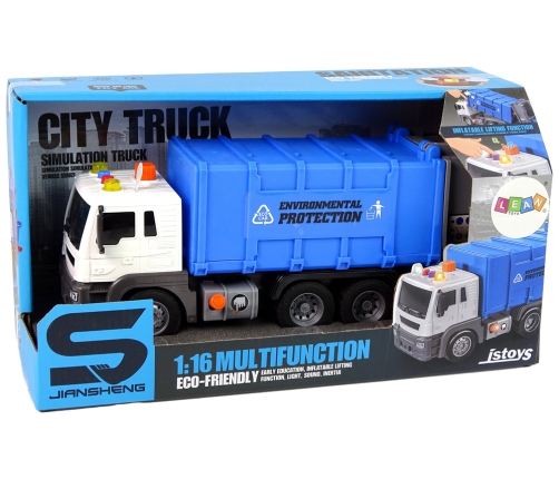 Rubbish truck Friction Drive Sound Blue 1:16 Waste Segregation