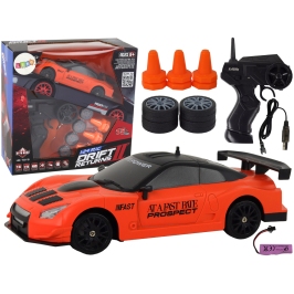 Remote Controlled Sports Car R/C 1:24 Orange Interchangeable Wheels