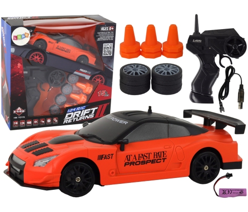 Remote Controlled Sports Car R/C 1:24 Orange Interchangeable Wheels