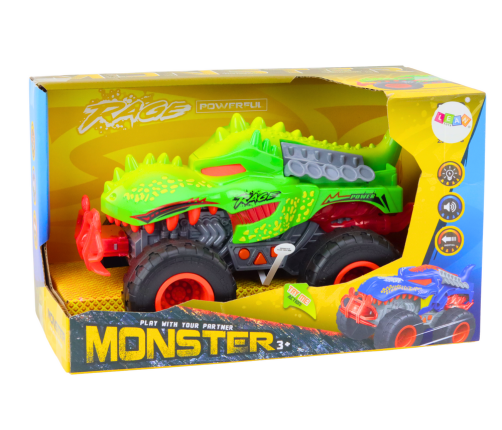 Off-Road Car Dinosaur T-Rex Lights Sounds Drive Green