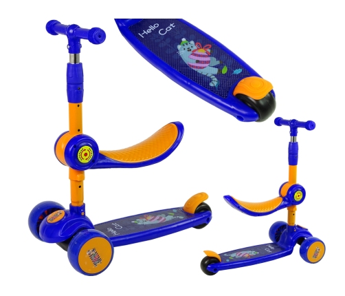 Three-wheeled balance scooter Saddle Blue Music Diodes Cat