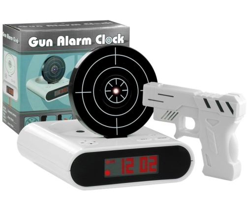 Gun Alarm Clock with Laser Pistol White