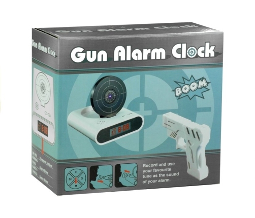 Gun Alarm Clock with Laser Pistol White