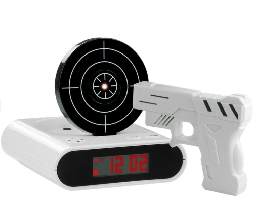 Gun Alarm Clock with Laser Pistol White