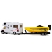 Wohnmobile with a Yellow Motorboat and 1:48 Friction Drive