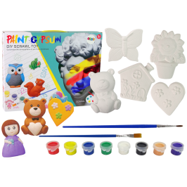 Plaster Casts for Painting Paint Girls Teddy Bear Figures Set