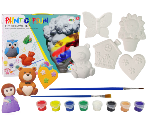 Plaster Casts for Painting Paint Girls Teddy Bear Figures Set