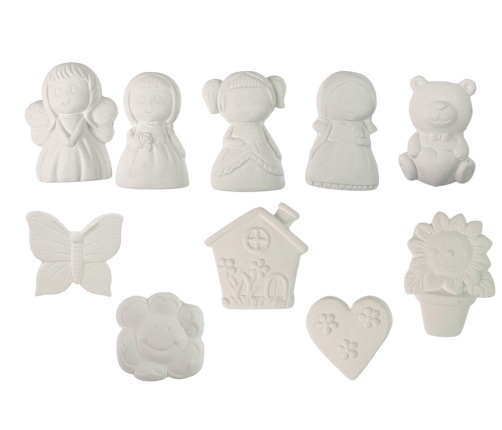 Plaster Casts for Painting Paint Girls Teddy Bear Figures Set